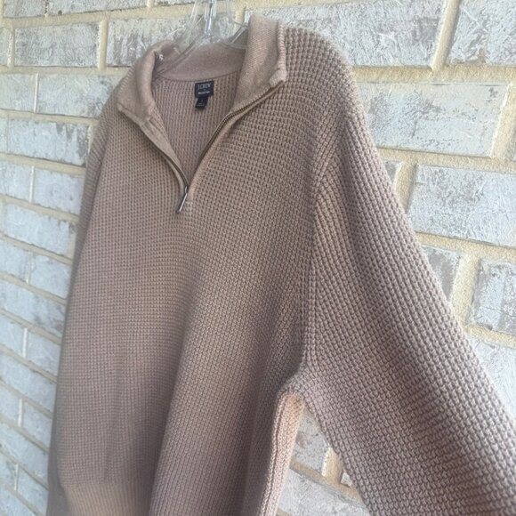 J. Crew Long Sleeve 1/4 Zip 100% Cotton Beige Waffle Knit Sweater Men's Size L - Picture 5 of 7